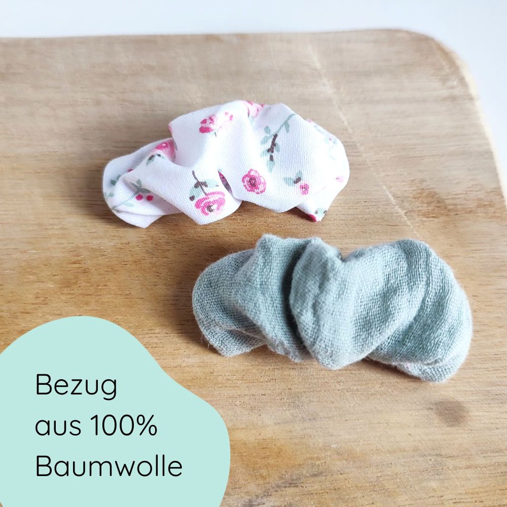 2er Set Scrunchiespangen in mint und weiß geblümt detailbild