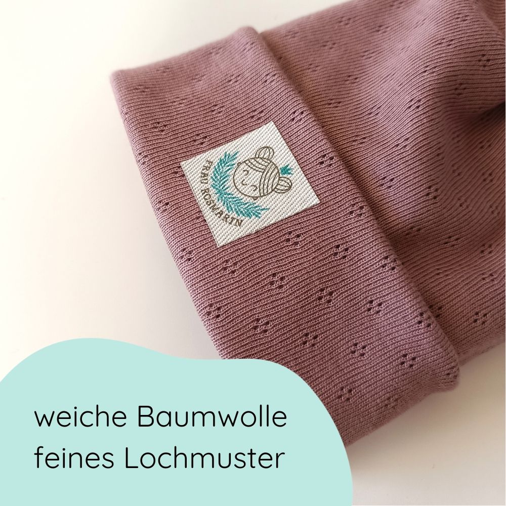 Detailbild Beanie Mütze für Babys und Kleinkinder in mauve aus Baumwolle mit feinem Lochmuster