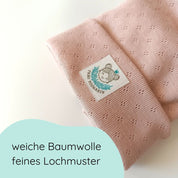 Detailbild Beanie Mütze für Babys und Kleinkinder in nude aus Baumwolle mit feinem Lochmuster
