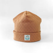 Beanie Mütze für Babys und Kleinkinder in toffee aus Baumwolle mit feinem Lochmuster