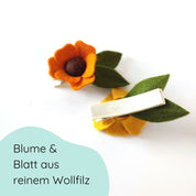 Detailfoto Blumenspange in gelb aus Filz