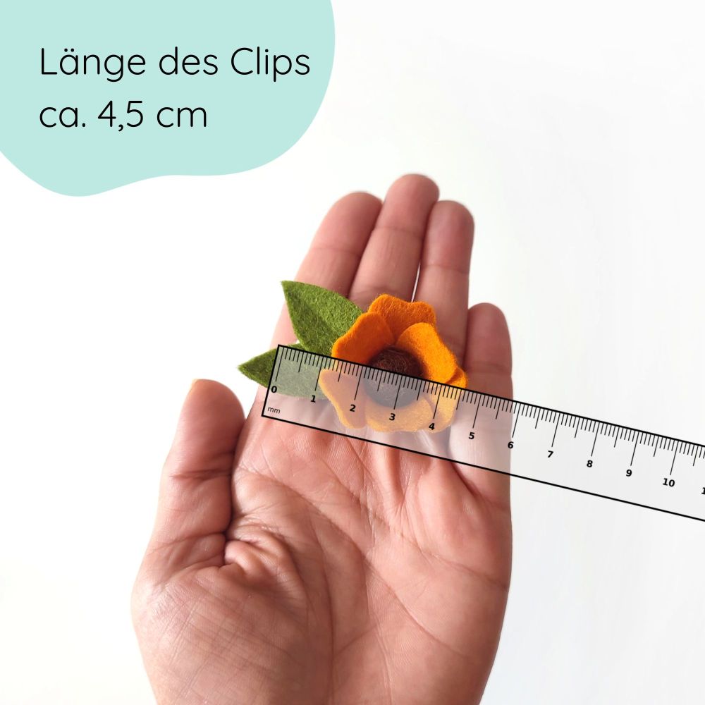 Detailfoto Blumenspange in gelb aus Filz