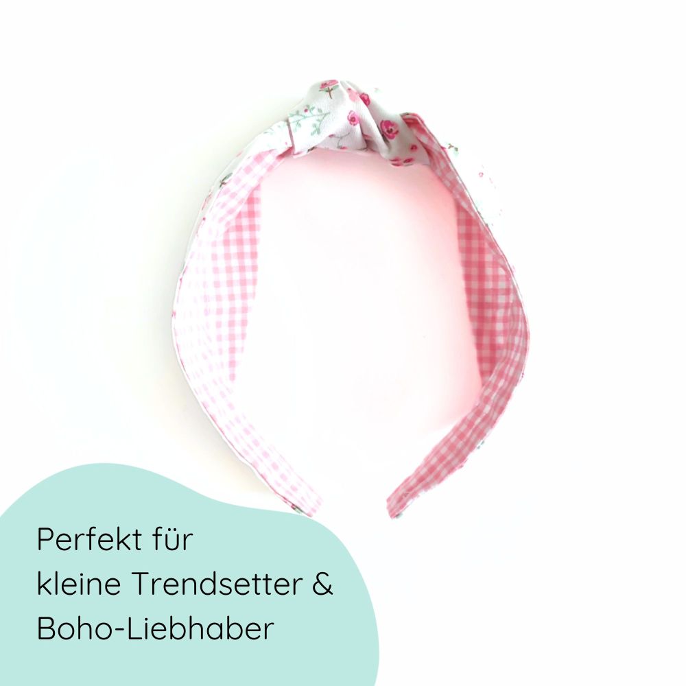 Headband knot | white floral - pink checked