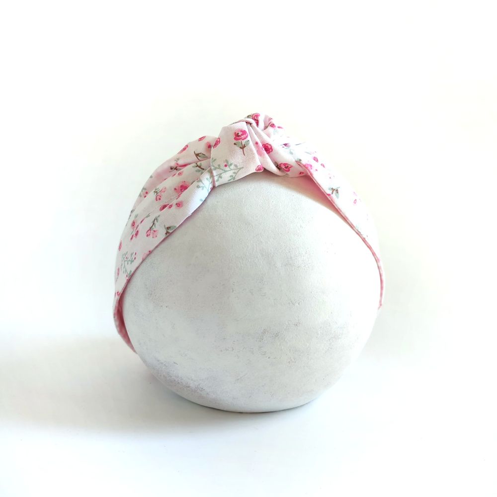 Headband knot | white floral - pink checked