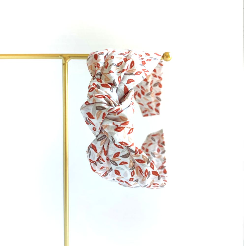 Headband knot | white floral - pink checked