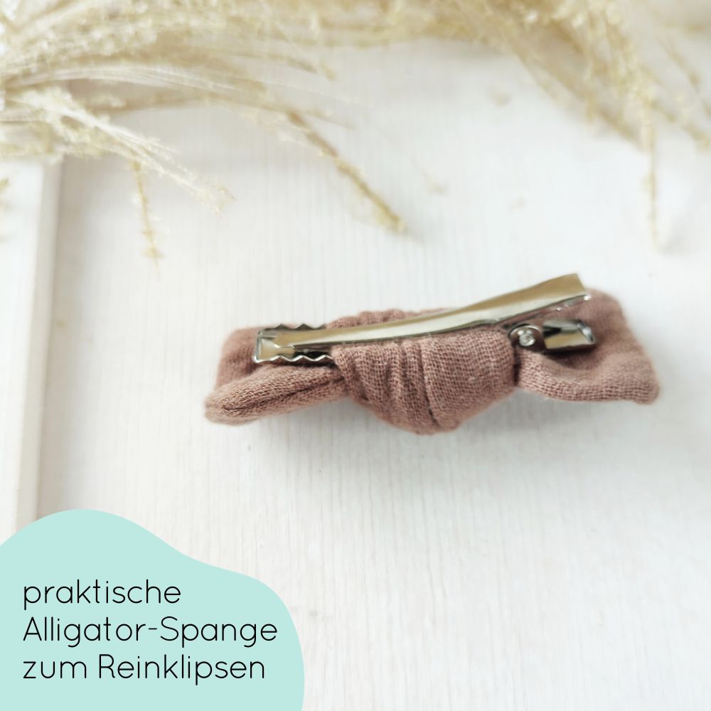 Haarschleife Knoten | Alligatorclip oder Haargummi | braun