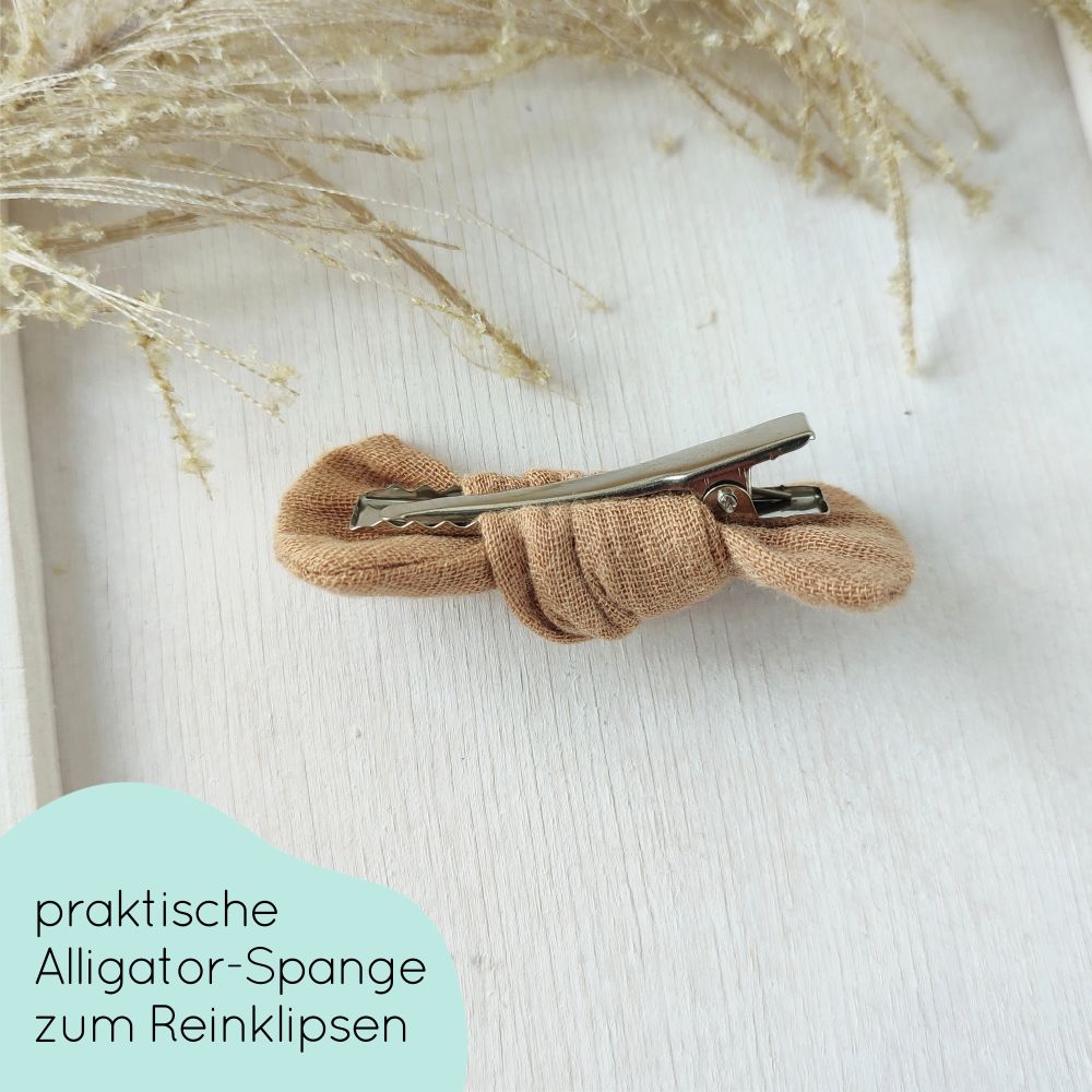 Haarschleife Knoten | Alligatorclip oder Haargummi| camel