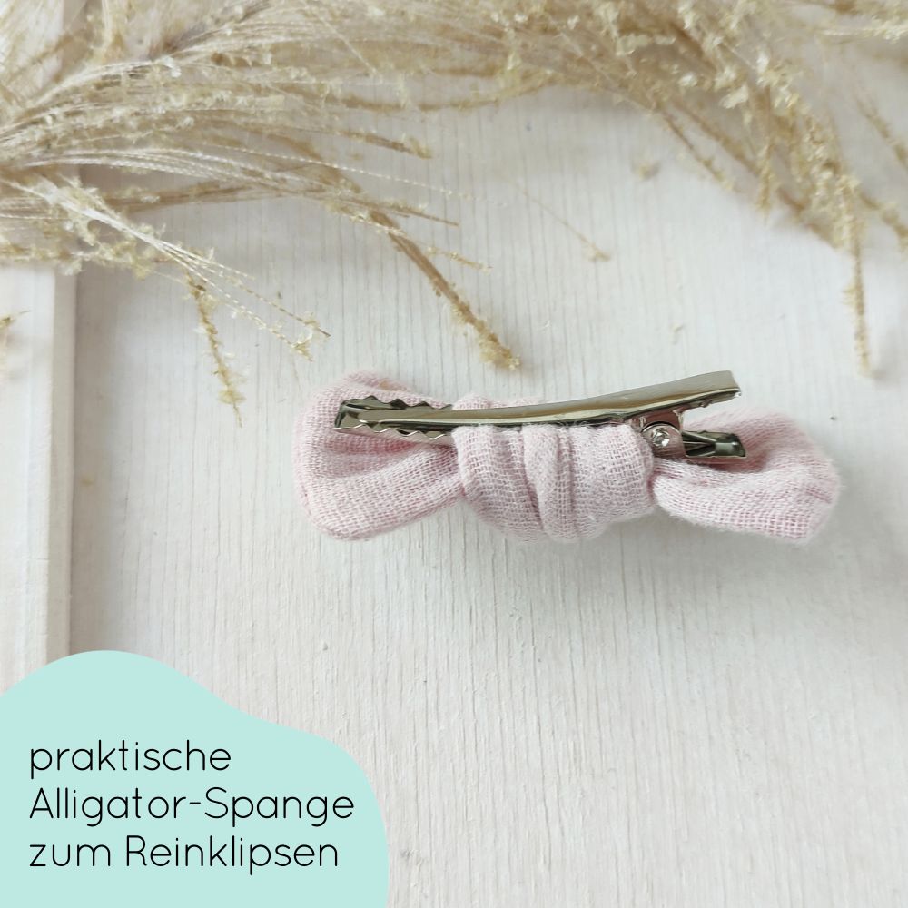 Haarschleife Knoten | Alligatorclip oder Haargummi | hellrosa