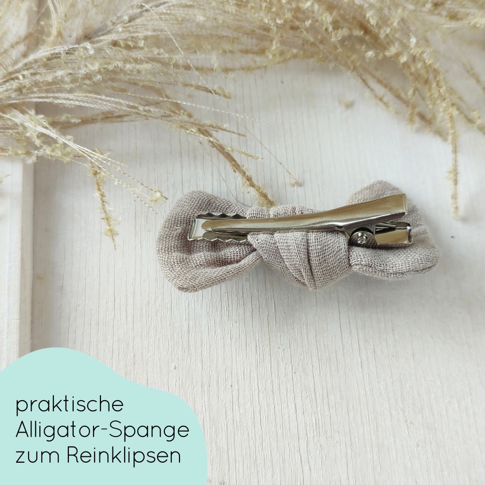 Haarschleife Knoten | Alligatorclip oder Haargummi | taupe