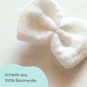 Detailbild kleine Haarschleife aus Musselin in weiß mit Alligatorclip