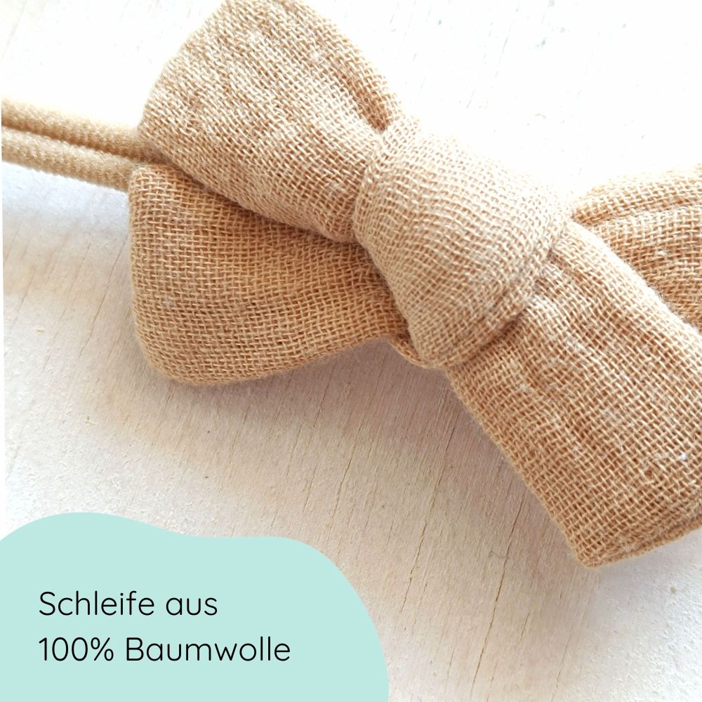 Haarschleife aus Musselin für Babys in der Farbe sand Detailbild