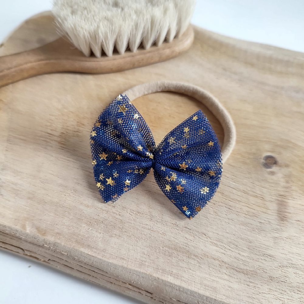 blaue Tüllschleife mit goldenen Sternchen für Babys