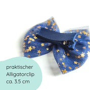 blaue Haarschleife aus Tüll mit goldenen Sternchen
