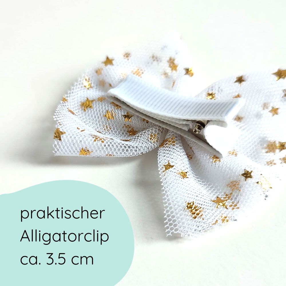 Haarschleife aus Tüll mit goldenen Sternen für Weihnachten