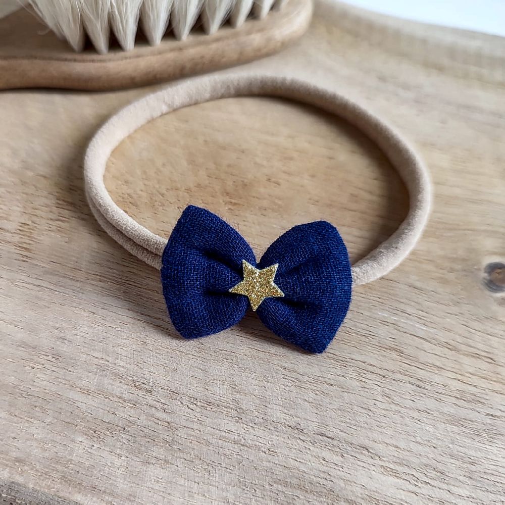 kleine Haarschleife | blau mit Stern | Haarband