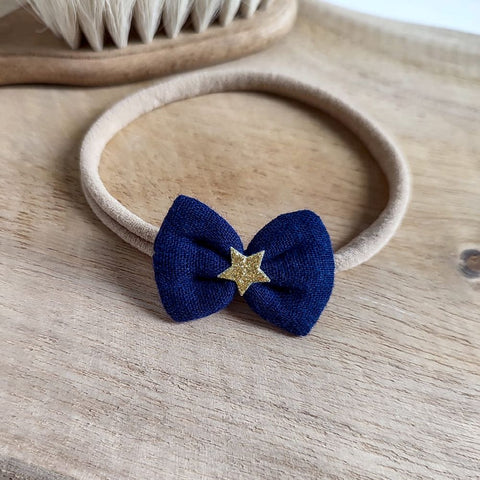 kleine Haarschleife | blau mit Stern | Haarband