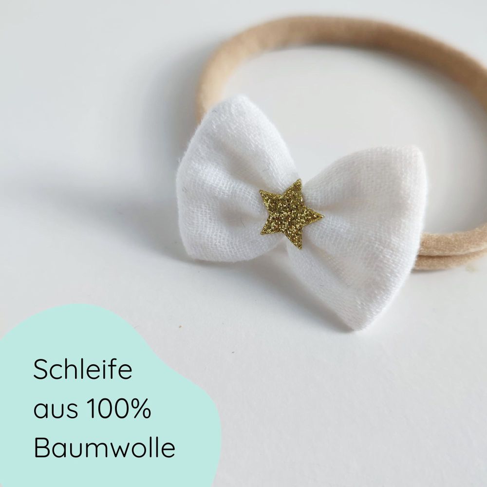 Haarschleife für Babys in weiß mit goldenem Stern