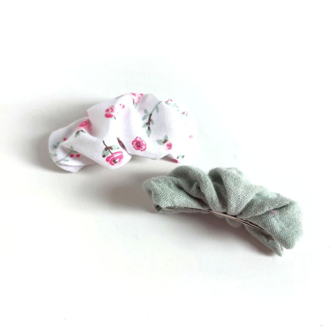 2-er Set Scrunchie-Spangen | mint & weiß geblümt