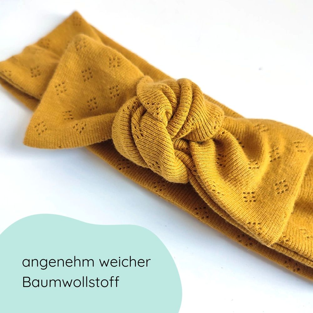 Stirnband mit Schleife für Babys in senfgelb Detailbild