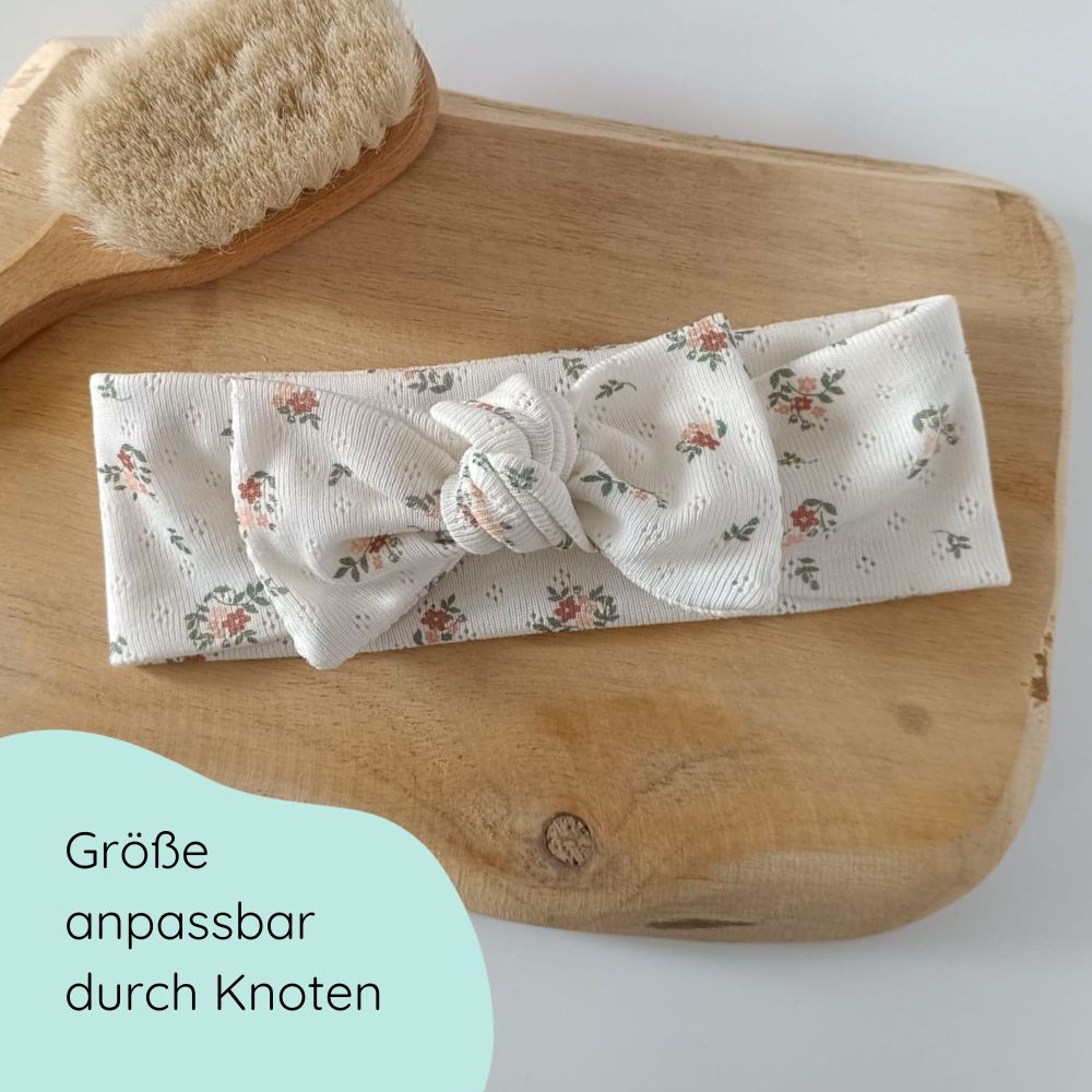 Stirnband für Babys mit Schleife in creme mit vintage Blumenmuster