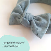 Stirnband für Babys in taubenblau mit großer Schleife Detailbild