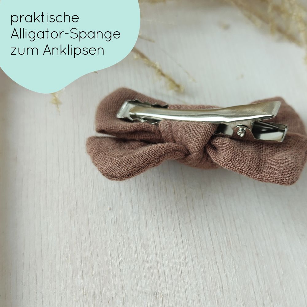 Haarschleife | MIDI | Alligatorclip oder Haargummi | braun