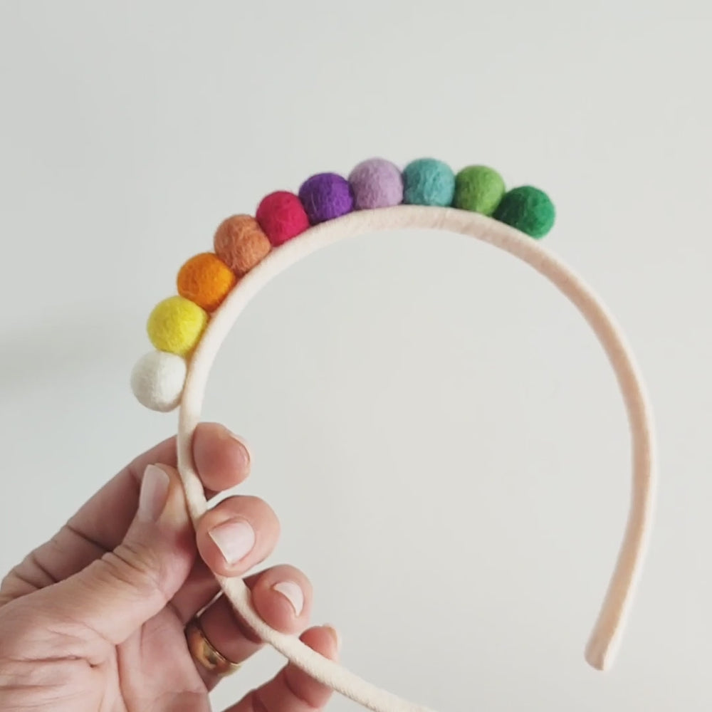 Rainbow hairband | large felt balls