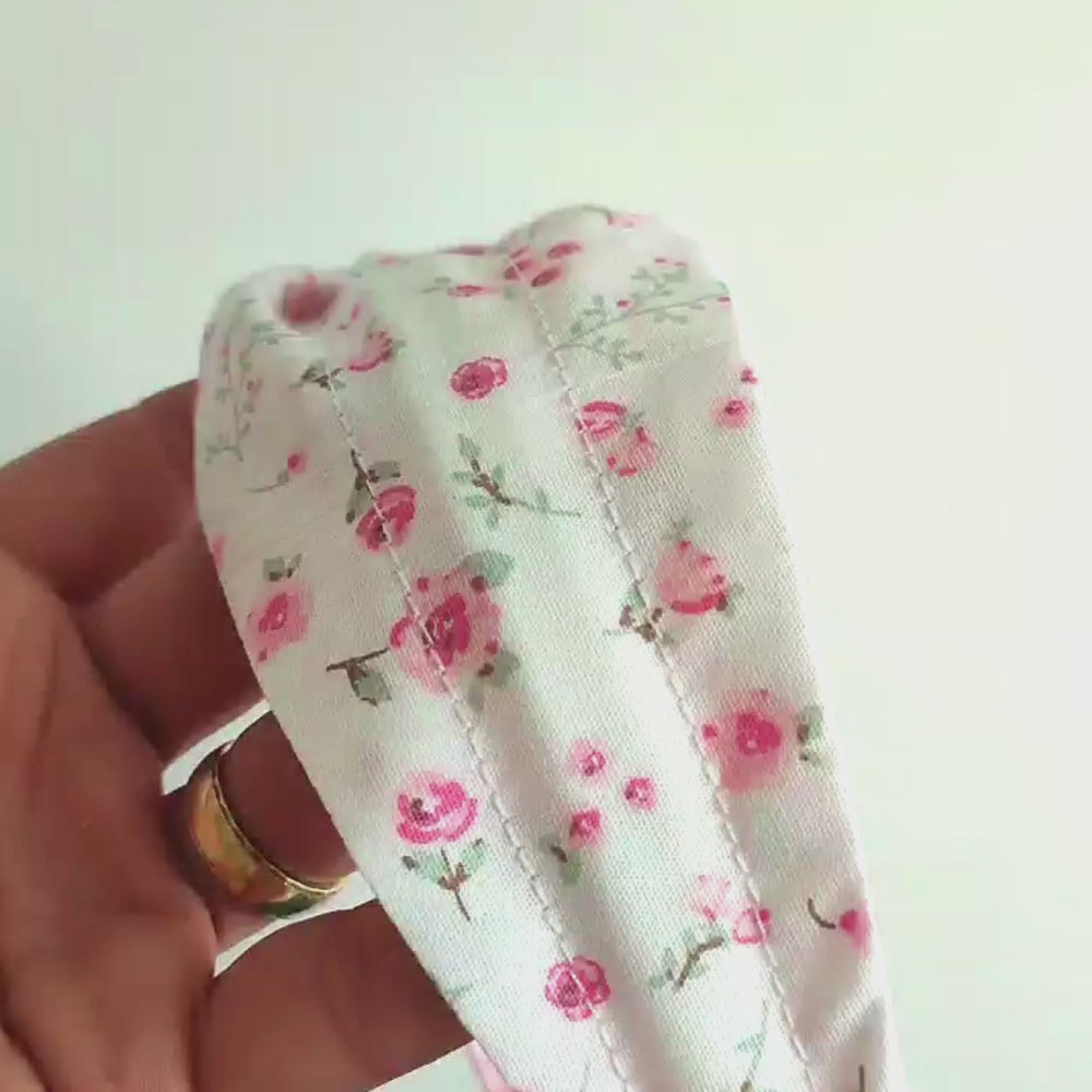 Headband knot | white floral - pink checked